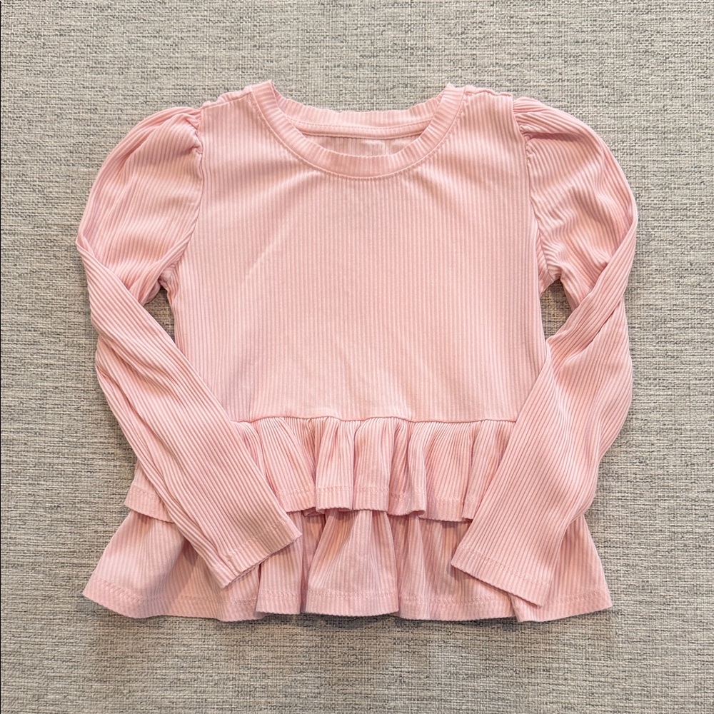 Little Sleepies Light Pink Ribbed Peplum Long Sleeve Top